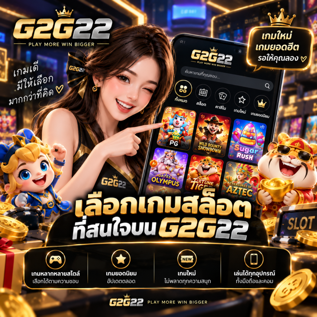 เลือกเกมสล็อตที่สนใจบน G2G22 รวมเกมใหม่ สล็อตยอดนิยม และเกมหลากหลายสไตล์ให้เลือกตามความชอบ