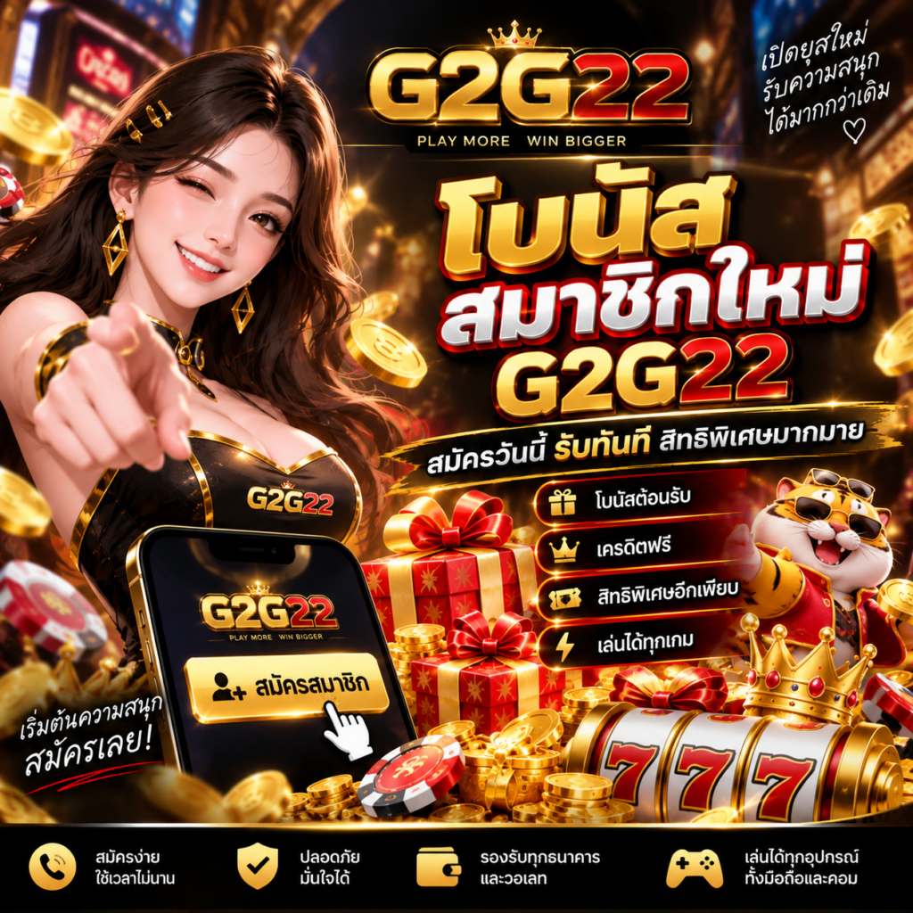 โบนัสสมาชิกใหม่ G2G22 โปรโมชั่นต้อนรับสำหรับผู้สมัครใหม่ พร้อมเครดิตฟรีและสิทธิพิเศษสำหรับสมาชิก